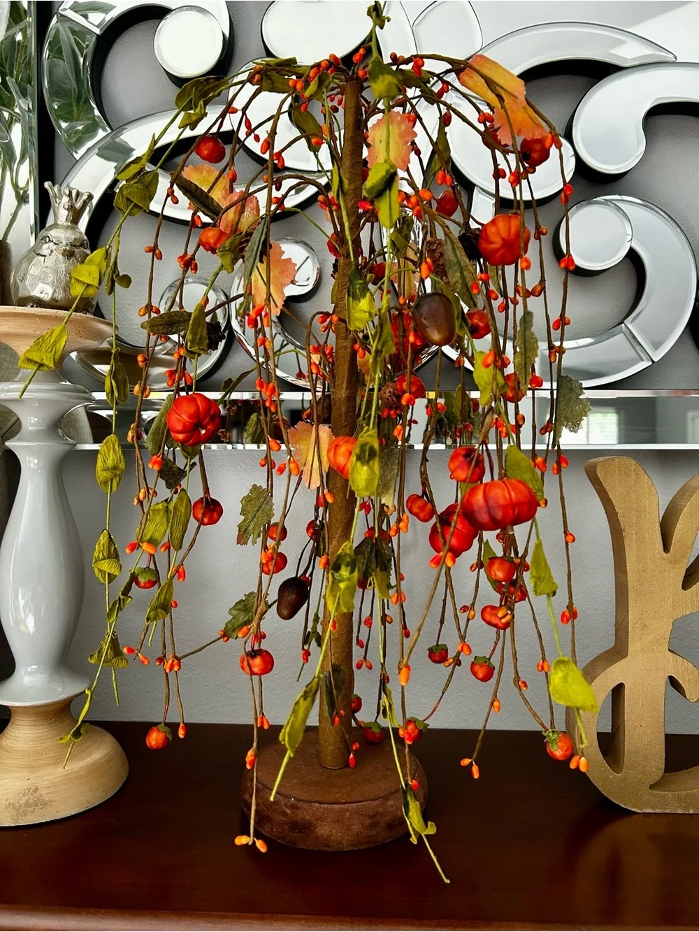 Autumn Orange Berry Weeping Willow Tree Tabletop Accent